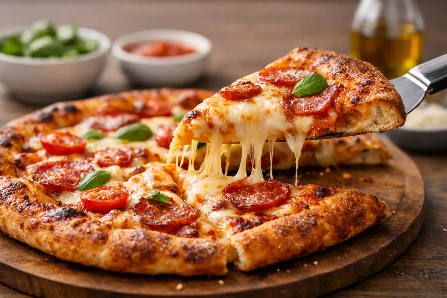 Une pizza croustillante, bien dorée à chaque bouchée